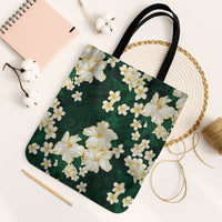 Hawaii Hibiscus Plumeria Green Tote Bag Polynesian Pattern LT01 Black Strap One Size Green - Polynesian Pride