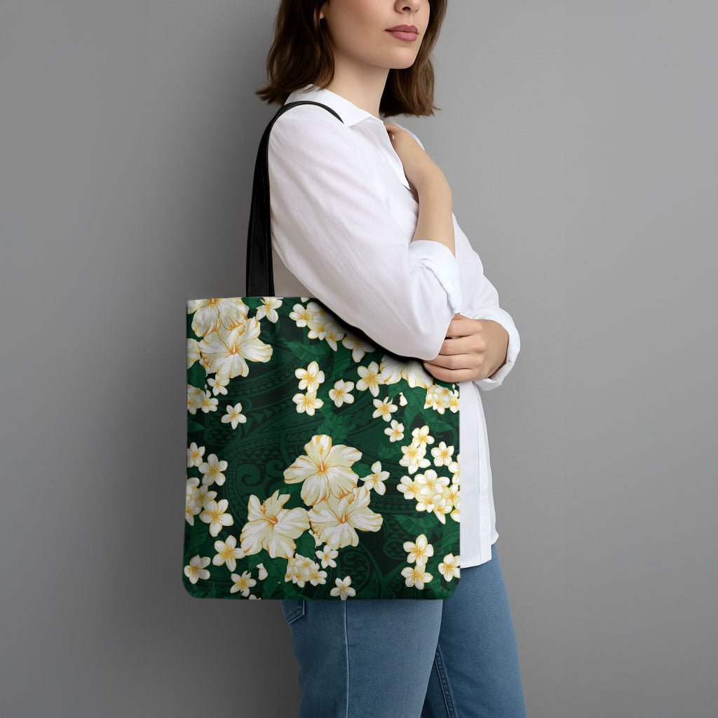 Hawaii Hibiscus Plumeria Green Tote Bag Polynesian Pattern LT01 - Polynesian Pride