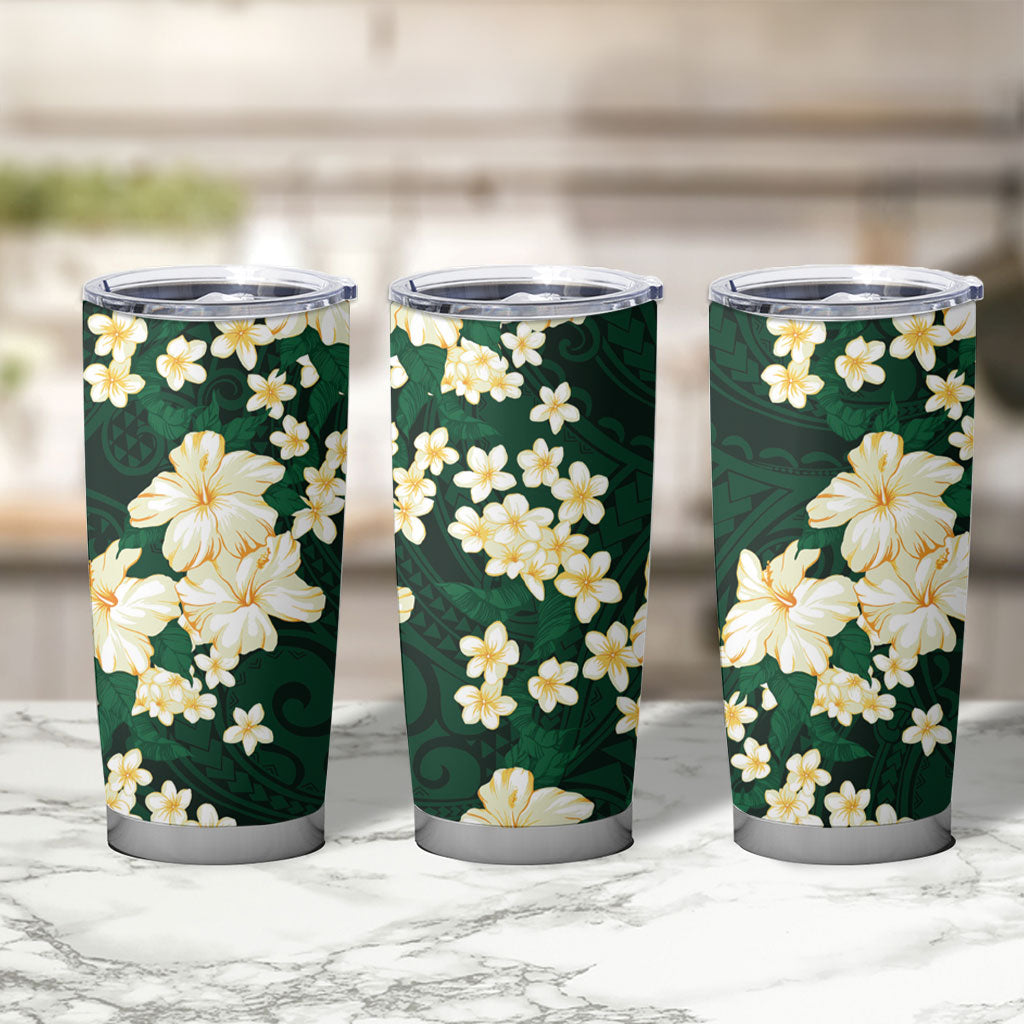 Hawaii Hibiscus Plumeria Green Tumbler Cup Polynesian Pattern LT01 - Polynesian Pride