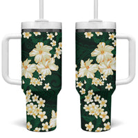 Hawaii Hibiscus Plumeria Green Tumbler With Handle Polynesian Pattern LT01 One Size: 40 oz Green - Polynesian Pride