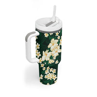 Hawaii Hibiscus Plumeria Green Tumbler With Handle Polynesian Pattern LT01 - Polynesian Pride