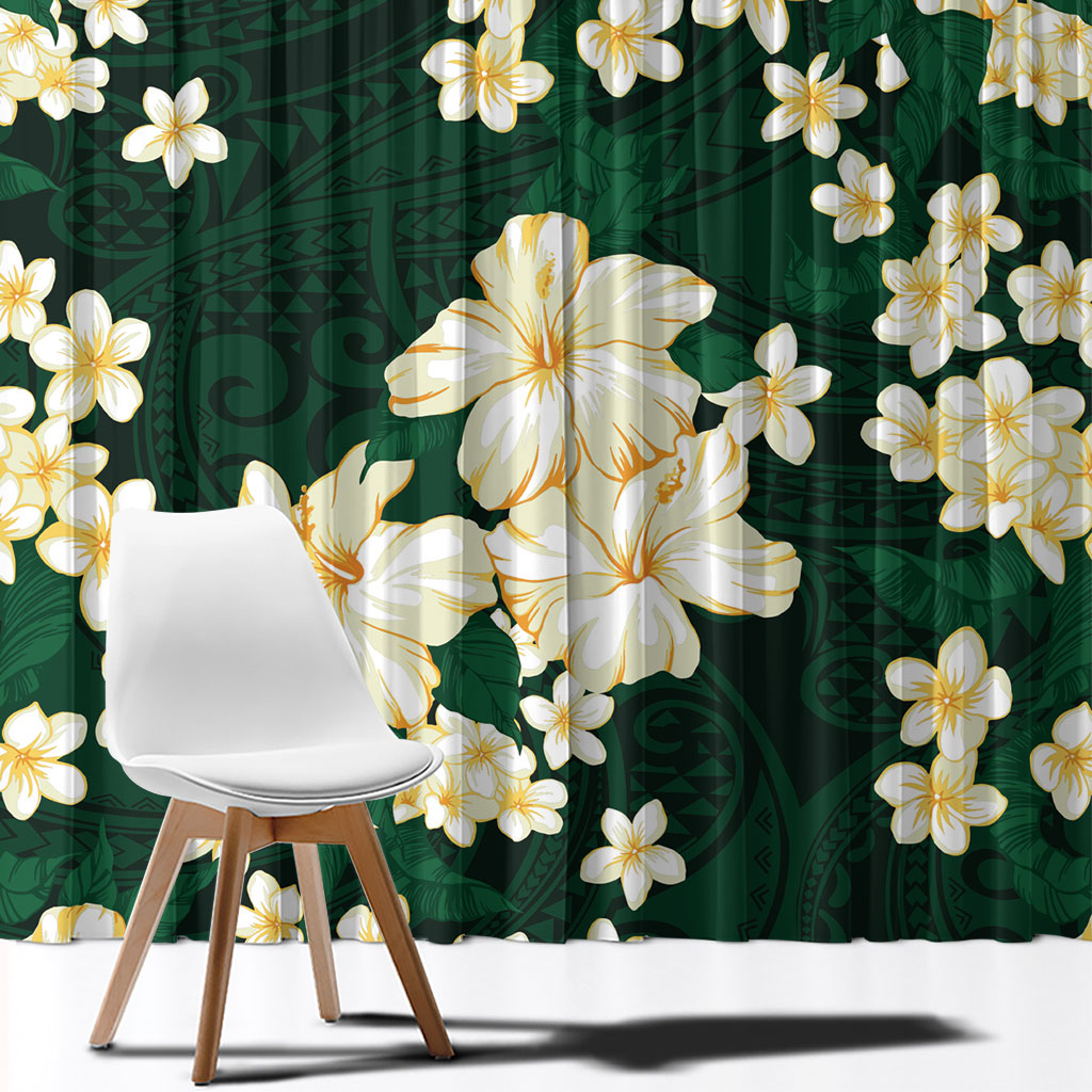 Hawaii Hibiscus Plumeria Green Window Curtain Polynesian Pattern LT01 - Polynesian Pride