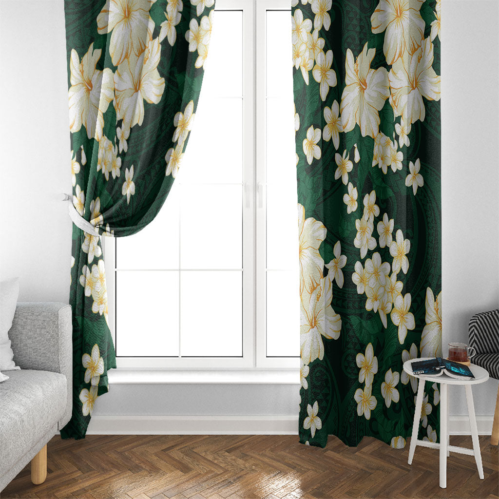 Hawaii Hibiscus Plumeria Green Window Curtain Polynesian Pattern LT01 - Polynesian Pride