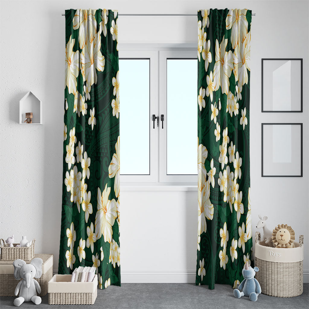 Hawaii Hibiscus Plumeria Green Window Curtain Polynesian Pattern LT01 - Polynesian Pride