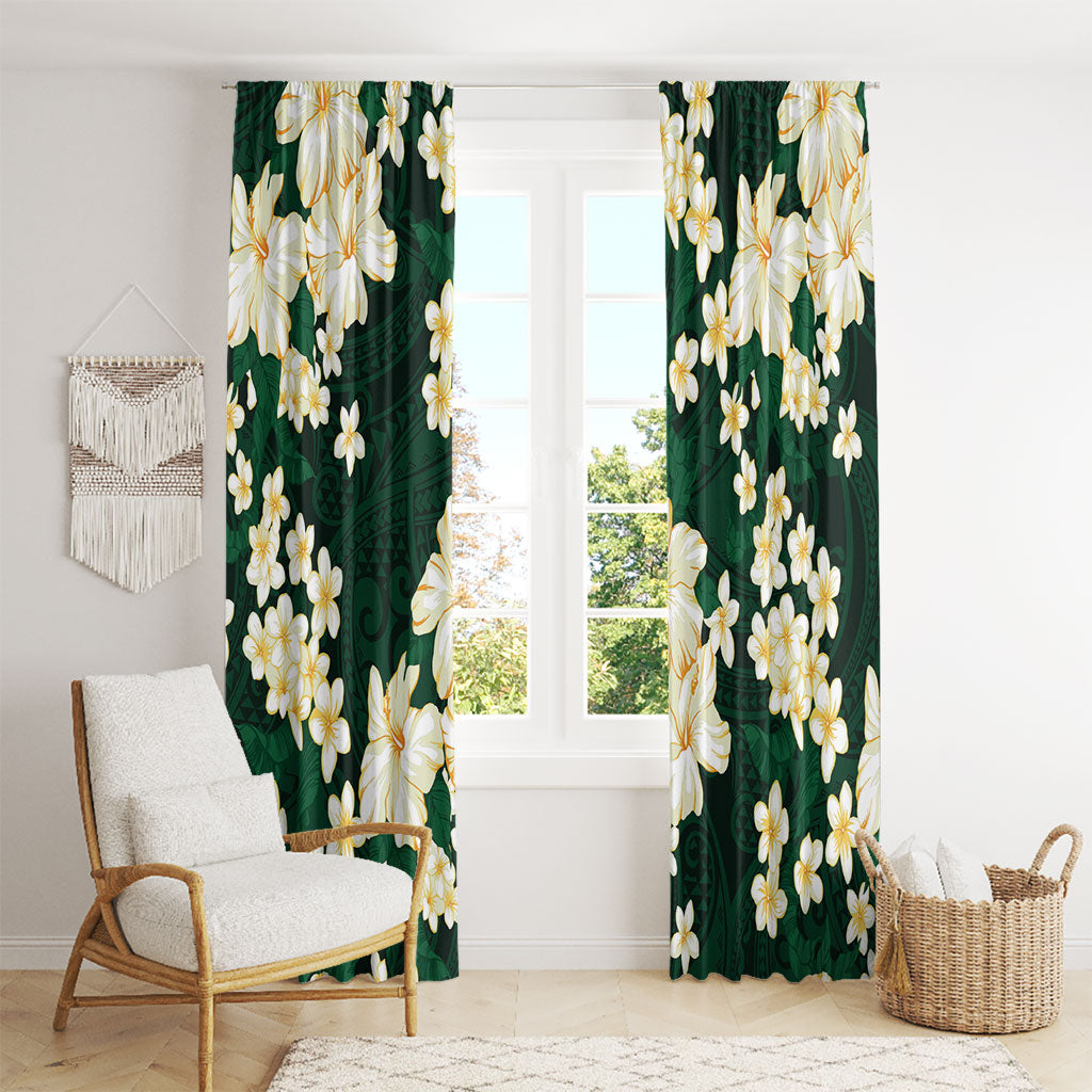 Hawaii Hibiscus Plumeria Green Window Curtain Polynesian Pattern LT01 - Polynesian Pride
