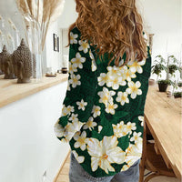 Hawaii Hibiscus Plumeria Green Women Casual Shirt Polynesian Pattern LT01 - Polynesian Pride