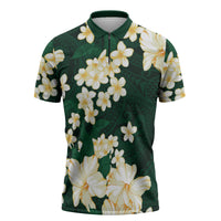 Hawaii Hibiscus Plumeria Green Zipper Polo Shirt Polynesian Pattern LT01 Green - Polynesian Pride