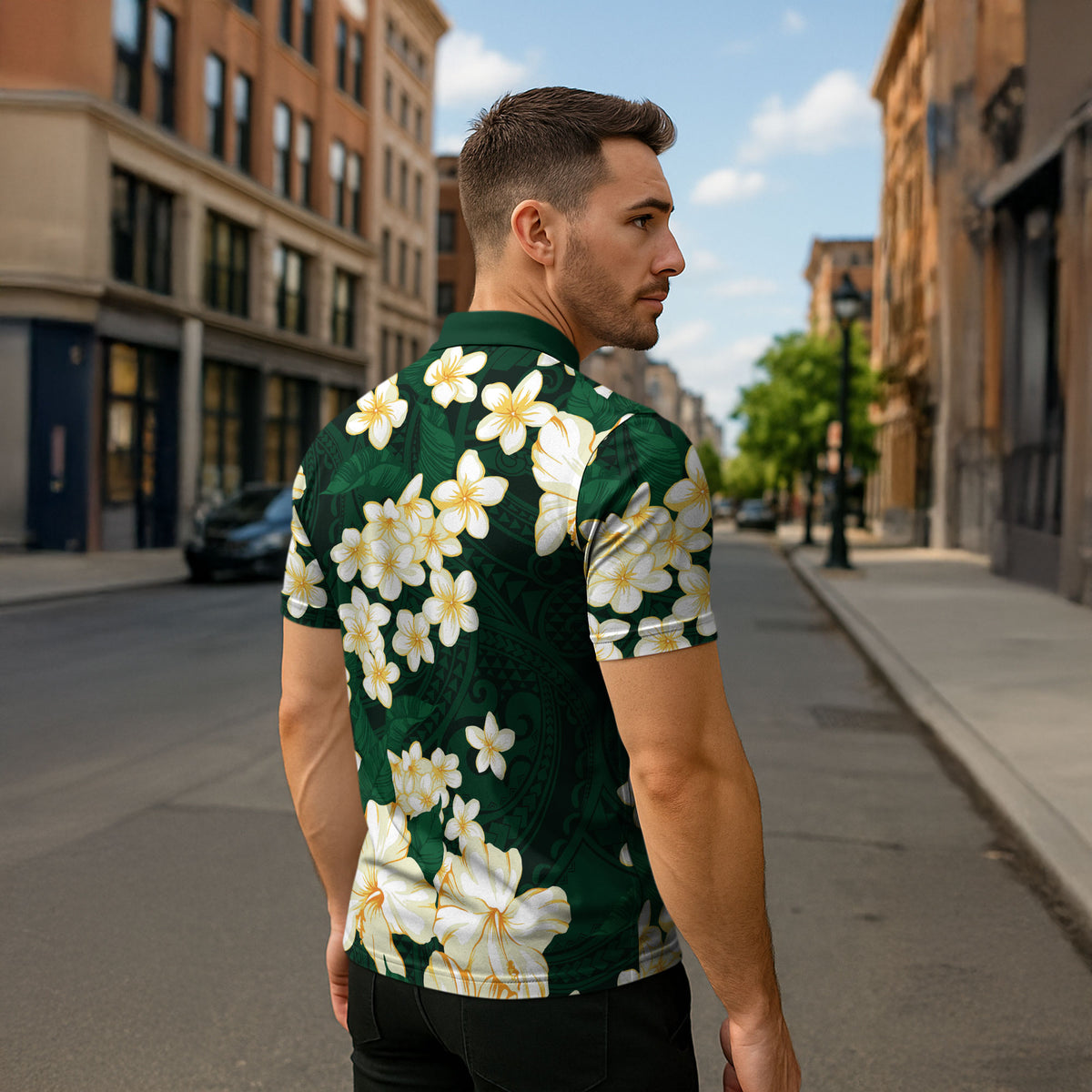 Hawaii Hibiscus Plumeria Green Zipper Polo Shirt Polynesian Pattern LT01 - Polynesian Pride