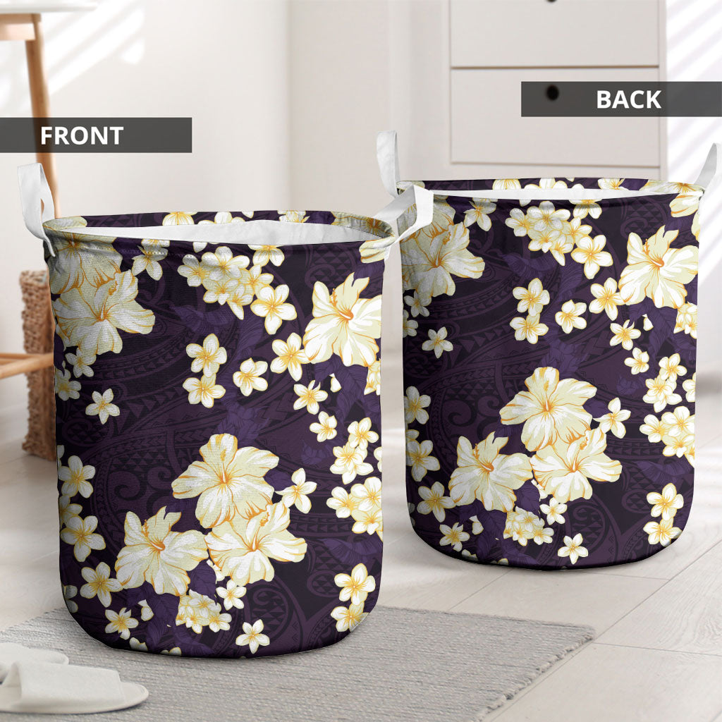 Hawaii Hibiscus Plumeria Purple Laundry Basket Polynesian Pattern LT01 - Polynesian Pride