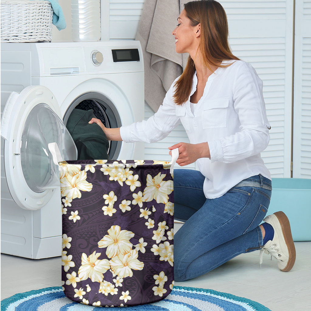 Hawaii Hibiscus Plumeria Purple Laundry Basket Polynesian Pattern LT01 - Polynesian Pride