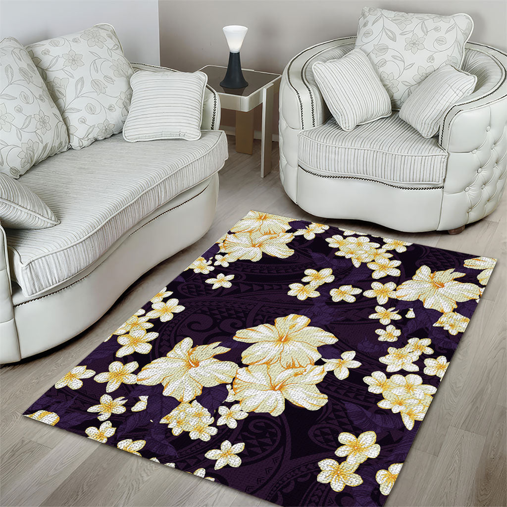 Hawaii Hibiscus Plumeria Purple Area Rug Polynesian Pattern LT01 - Polynesian Pride