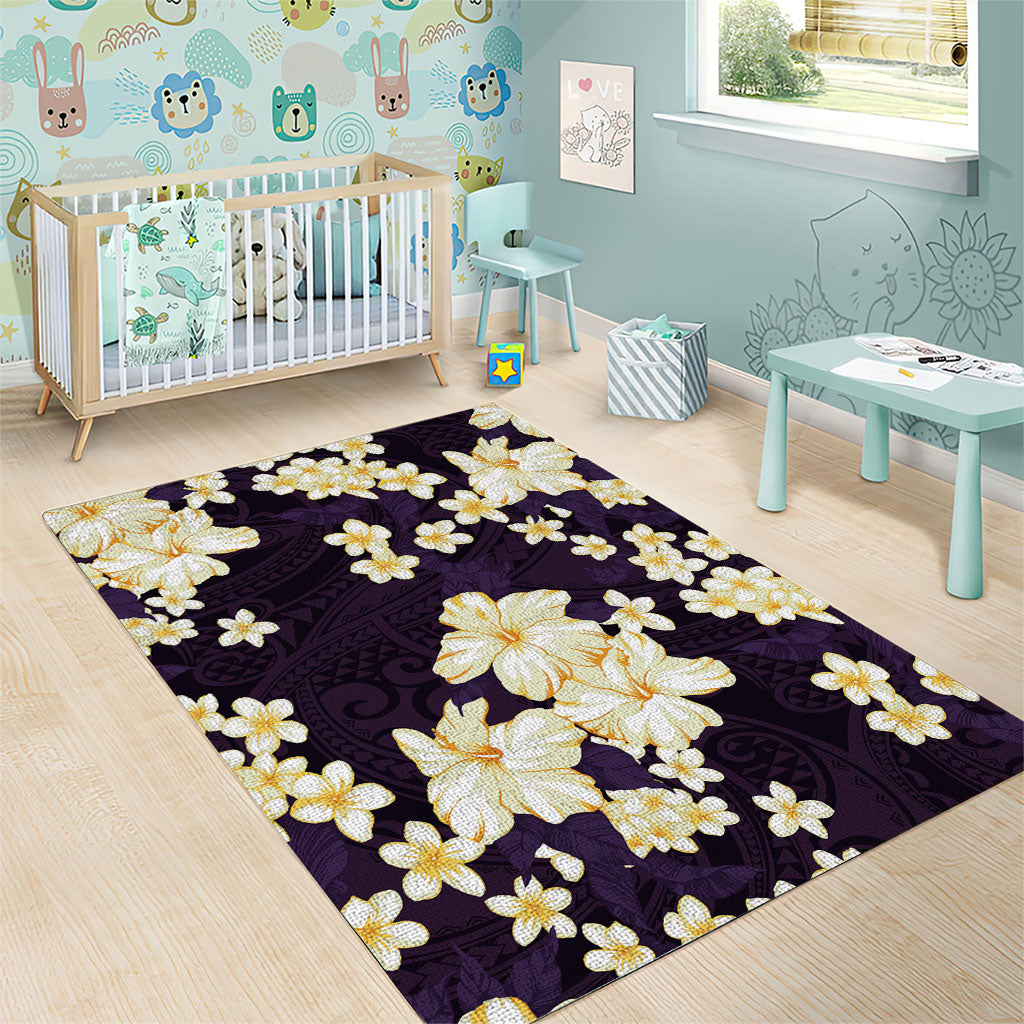 Hawaii Hibiscus Plumeria Purple Area Rug Polynesian Pattern LT01 - Polynesian Pride