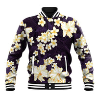 Hawaii Hibiscus Plumeria Purple Baseball Jacket Polynesian Pattern LT01 Unisex Purple - Polynesian Pride