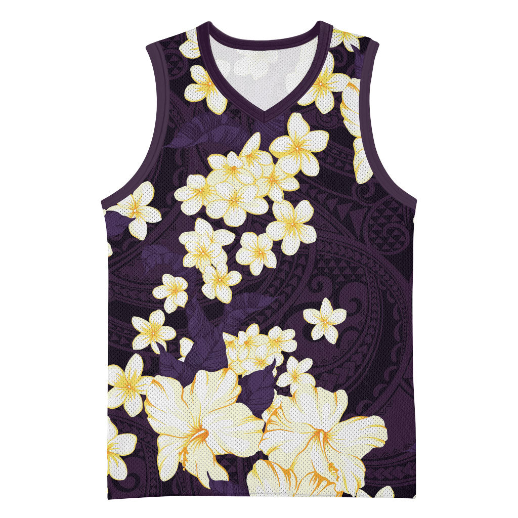 Hawaii Hibiscus Plumeria Purple Basketball Jersey Polynesian Pattern LT01 Unisex Purple - Polynesian Pride