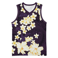 Hawaii Hibiscus Plumeria Purple Basketball Jersey Polynesian Pattern LT01 Unisex Purple - Polynesian Pride