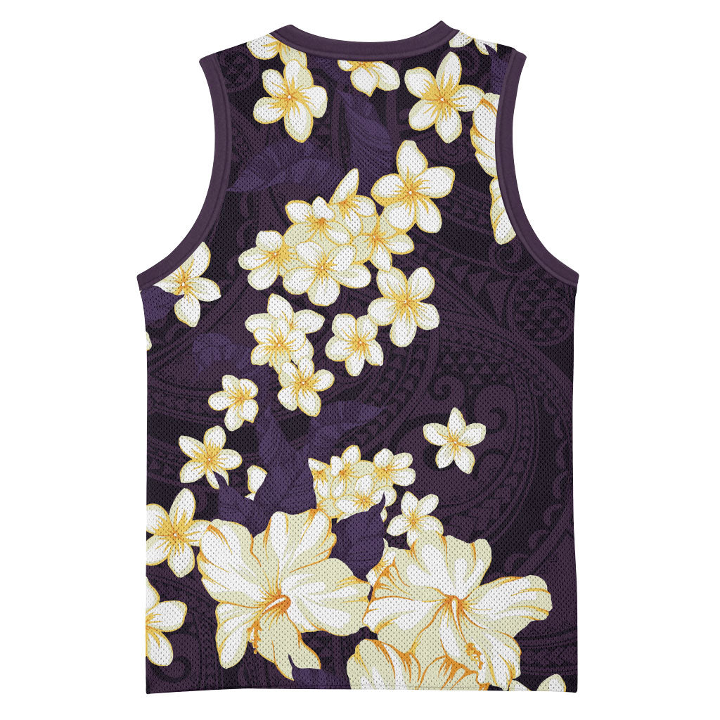 Hawaii Hibiscus Plumeria Purple Basketball Jersey Polynesian Pattern LT01 - Polynesian Pride