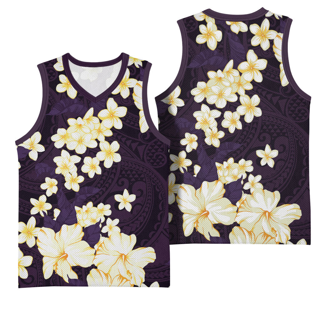 Hawaii Hibiscus Plumeria Purple Basketball Jersey Polynesian Pattern LT01 - Polynesian Pride