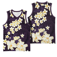 Hawaii Hibiscus Plumeria Purple Basketball Jersey Polynesian Pattern LT01 - Polynesian Pride