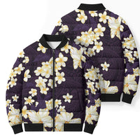 Hawaii Hibiscus Plumeria Purple Bomber Puffer Jacket Polynesian Pattern LT01 - Polynesian Pride