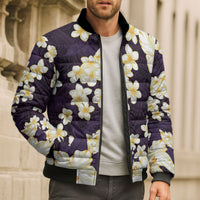 Hawaii Hibiscus Plumeria Purple Bomber Puffer Jacket Polynesian Pattern LT01 - Polynesian Pride