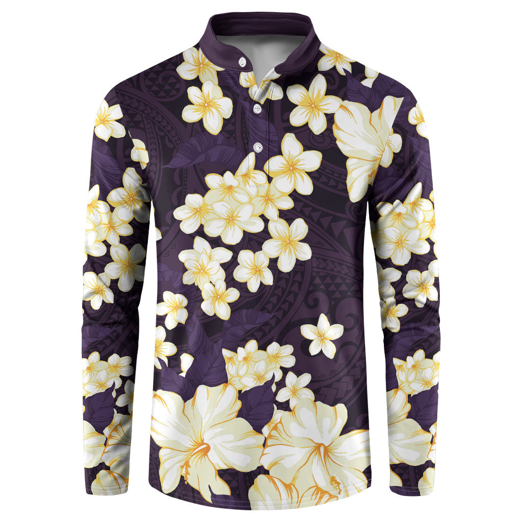 Hawaii Hibiscus Plumeria Purple Button Sweatshirt Polynesian Pattern LT01 Purple - Polynesian Pride