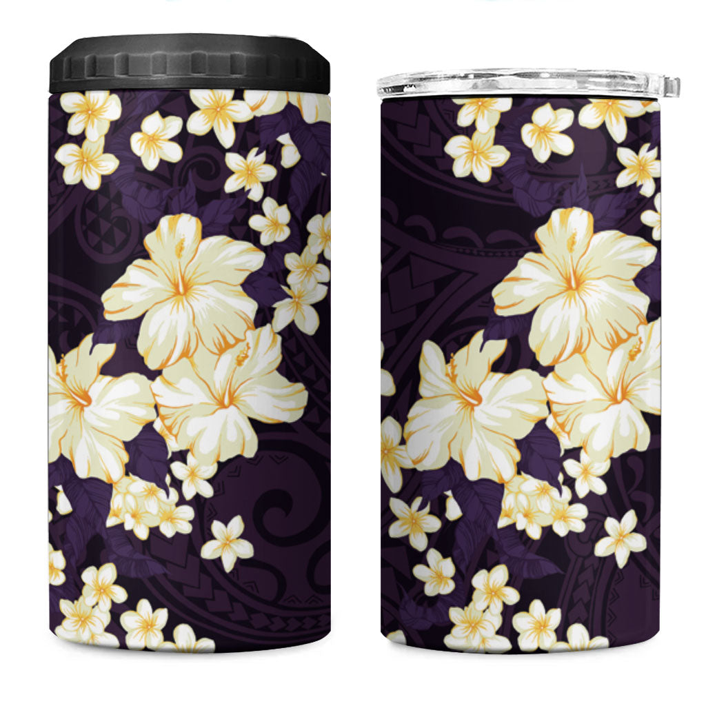 Hawaii Hibiscus Plumeria Purple 4 in 1 Can Cooler Tumbler Polynesian Pattern LT01 One Size: 16 oz Purple - Polynesian Pride