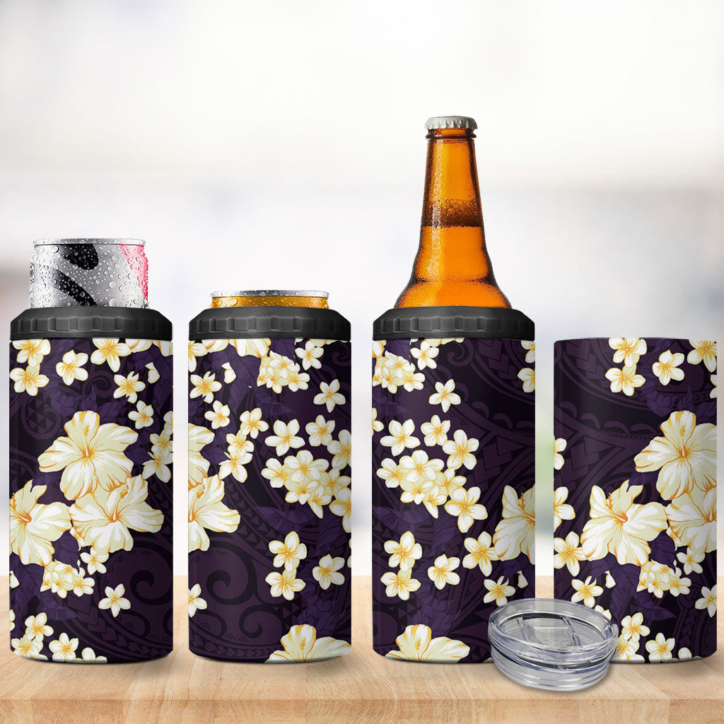 Hawaii Hibiscus Plumeria Purple 4 in 1 Can Cooler Tumbler Polynesian Pattern LT01 - Polynesian Pride