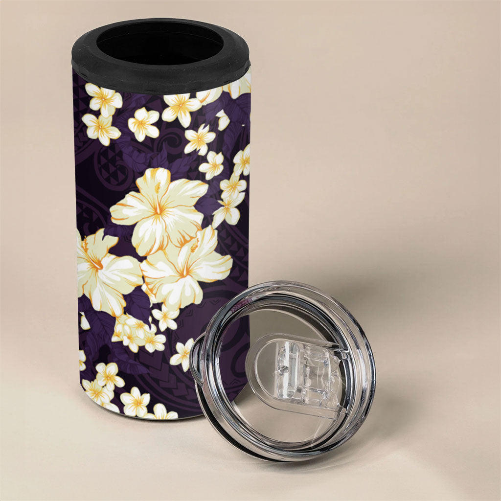 Hawaii Hibiscus Plumeria Purple 4 in 1 Can Cooler Tumbler Polynesian Pattern LT01 - Polynesian Pride