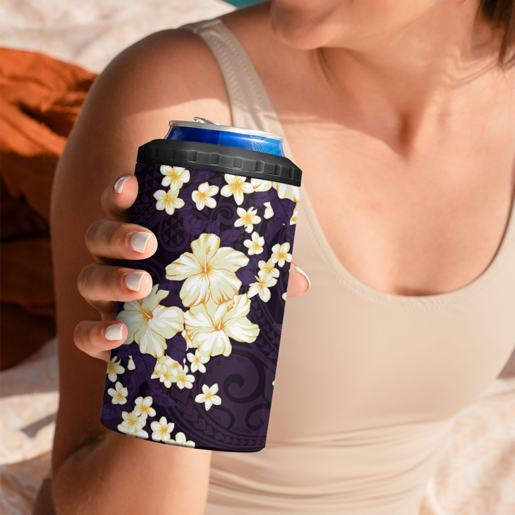 Hawaii Hibiscus Plumeria Purple 4 in 1 Can Cooler Tumbler Polynesian Pattern LT01 - Polynesian Pride