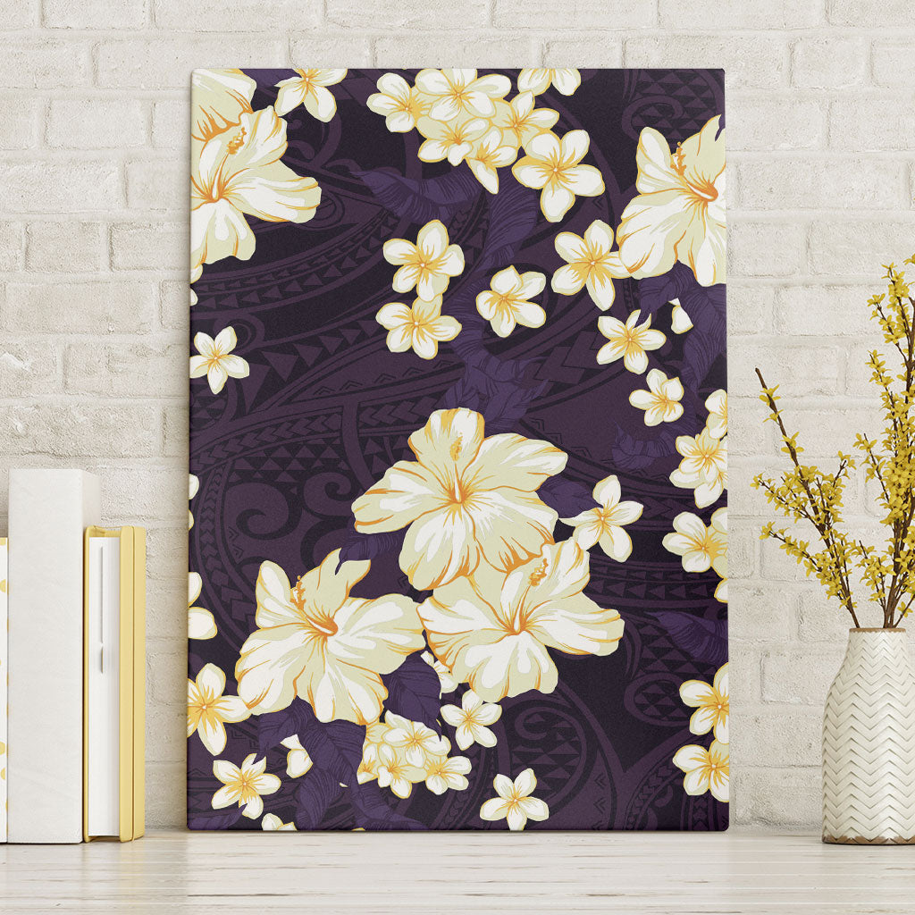 Hawaii Hibiscus Plumeria Purple Canvas Wall Art Polynesian Pattern LT01 Without Frame Purple - Polynesian Pride