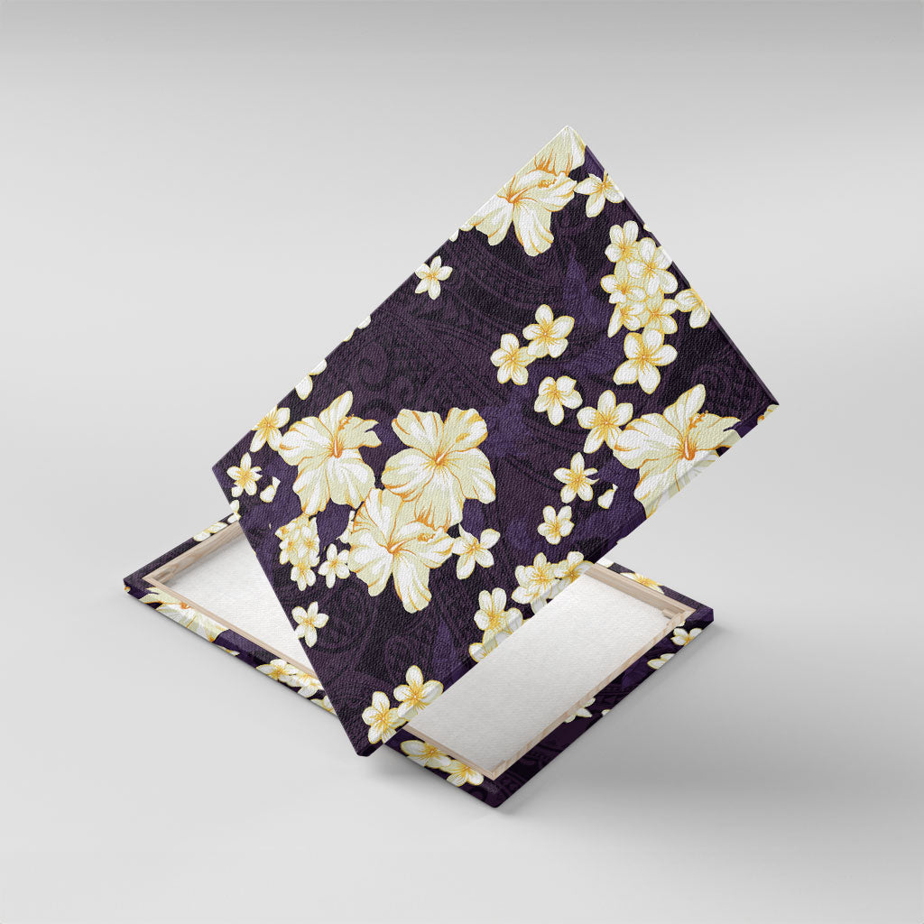 Hawaii Hibiscus Plumeria Purple Canvas Wall Art Polynesian Pattern LT01 With Frame Purple - Polynesian Pride