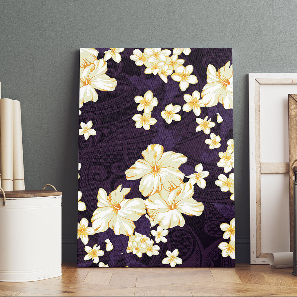 Hawaii Hibiscus Plumeria Purple Canvas Wall Art Polynesian Pattern LT01 - Polynesian Pride