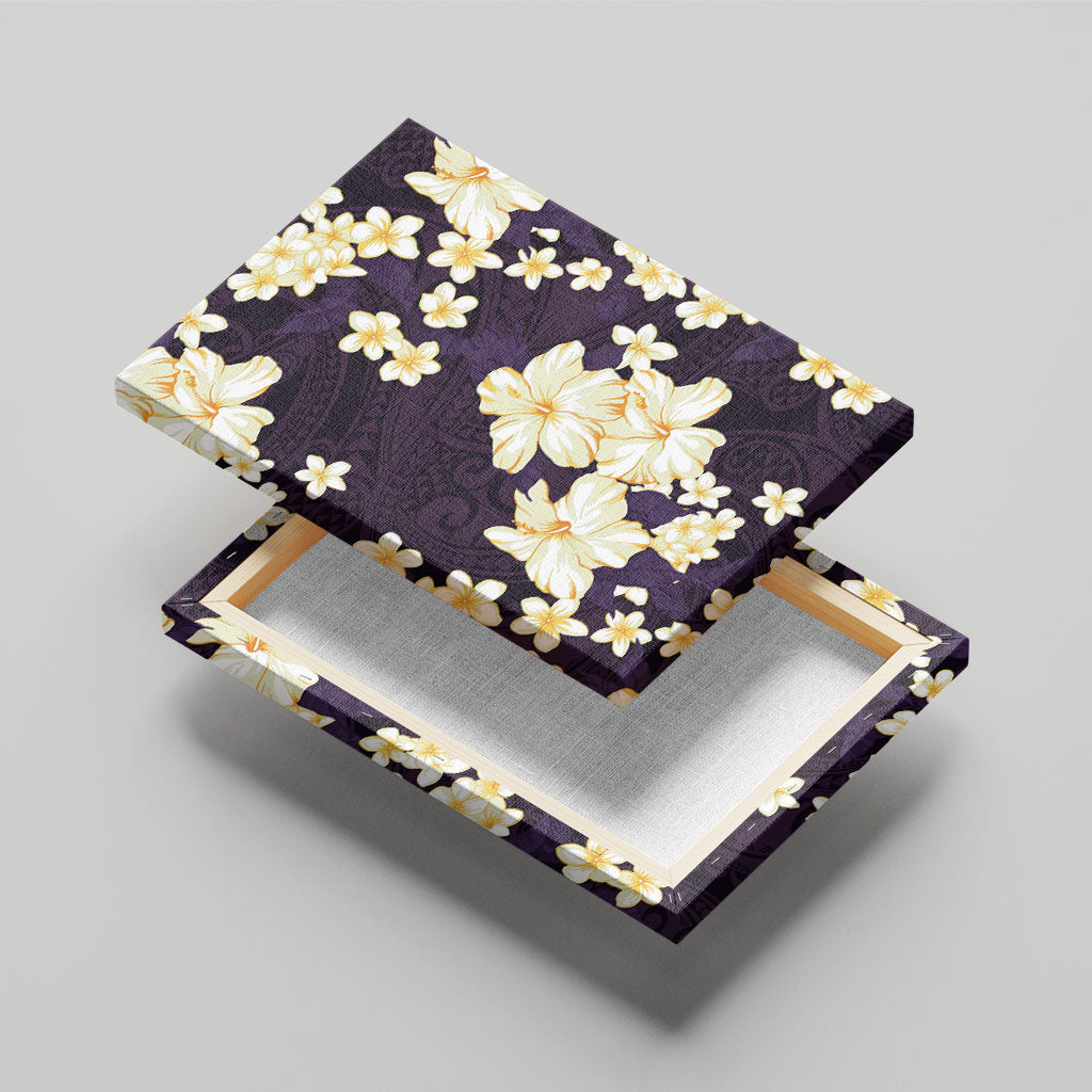 Hawaii Hibiscus Plumeria Purple Canvas Wall Art Polynesian Pattern LT01 - Polynesian Pride