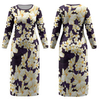 Hawaii Hibiscus Plumeria Purple Couples Matching Long Sleeve Bodycon Dress and Long Sleeve Button Shirt Polynesian Pattern LT01 - Polynesian Pride