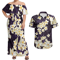 Hawaii Hibiscus Plumeria Purple Couples Matching Off Shoulder Maxi Dress and Hawaiian Shirt Polynesian Pattern LT01 Purple - Polynesian Pride