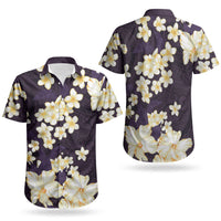 Hawaii Hibiscus Plumeria Purple Couples Matching Off Shoulder Maxi Dress and Hawaiian Shirt Polynesian Pattern LT01 - Polynesian Pride