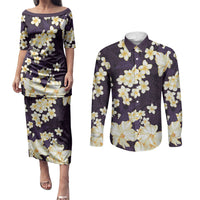 Hawaii Hibiscus Plumeria Purple Couples Matching Puletasi and Long Sleeve Button Shirt Polynesian Pattern LT01 Purple - Polynesian Pride