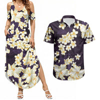 Hawaii Hibiscus Plumeria Purple Couples Matching Summer Maxi Dress and Hawaiian Shirt Polynesian Pattern LT01 Purple - Polynesian Pride