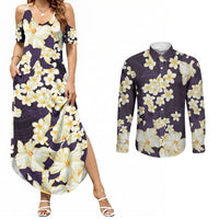 Hawaii Hibiscus Plumeria Purple Couples Matching Summer Maxi Dress and Long Sleeve Button Shirt Polynesian Pattern LT01 Purple - Polynesian Pride