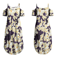 Hawaii Hibiscus Plumeria Purple Couples Matching Summer Maxi Dress and Long Sleeve Button Shirt Polynesian Pattern LT01 - Polynesian Pride