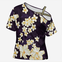 Hawaii Hibiscus Plumeria Purple Cross Shoulder Shirt Polynesian Pattern LT01 Female Purple - Polynesian Pride