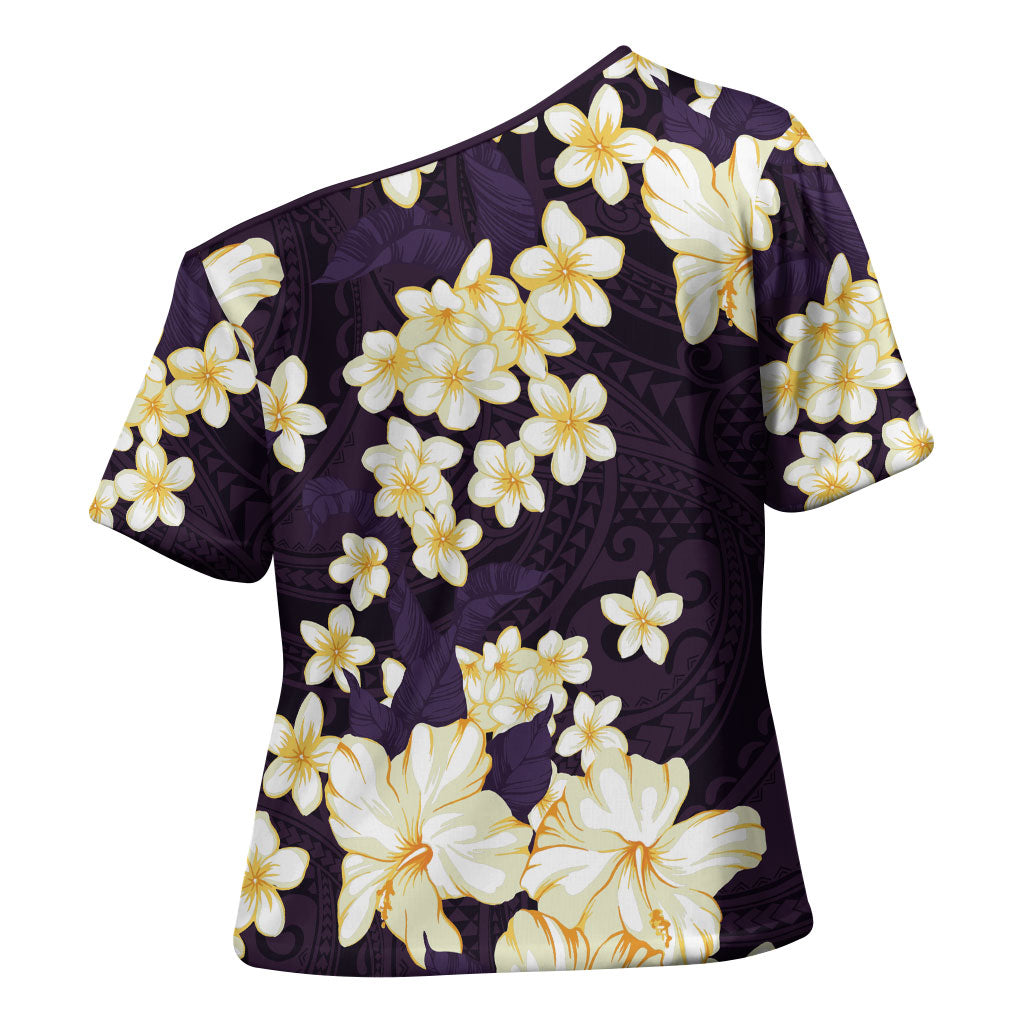 Hawaii Hibiscus Plumeria Purple Cross Shoulder Shirt Polynesian Pattern LT01 - Polynesian Pride