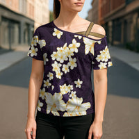 Hawaii Hibiscus Plumeria Purple Cross Shoulder Shirt Polynesian Pattern LT01 - Polynesian Pride