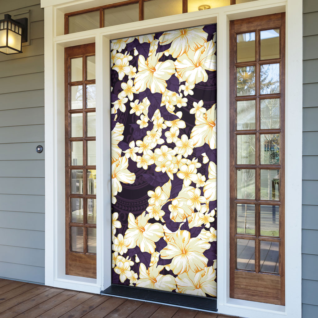 Hawaii Hibiscus Plumeria Purple Door Cover Polynesian Pattern LT01 - Polynesian Pride