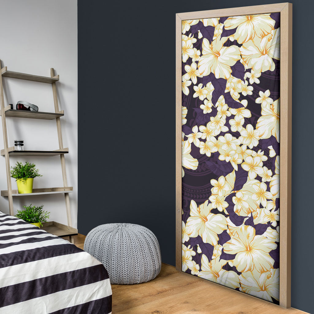 Hawaii Hibiscus Plumeria Purple Door Cover Polynesian Pattern LT01 - Polynesian Pride