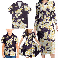 Hawaii Hibiscus Plumeria Purple Family Matching Long Sleeve Bodycon Dress and Hawaiian Shirt Polynesian Pattern LT01 - Polynesian Pride