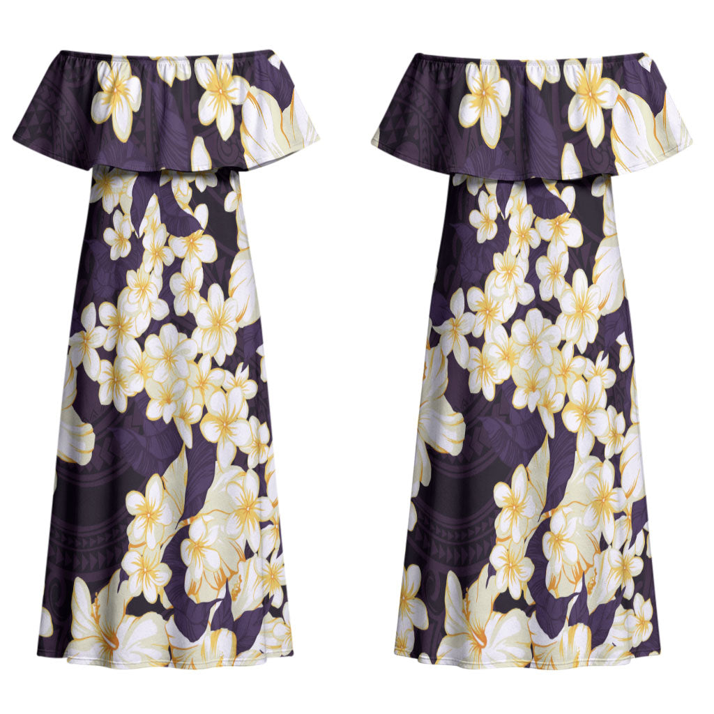 Hawaii Hibiscus Plumeria Purple Family Matching Off Shoulder Maxi Dress and Hawaiian Shirt Polynesian Pattern LT01 Mom's Dress Purple - Polynesian Pride