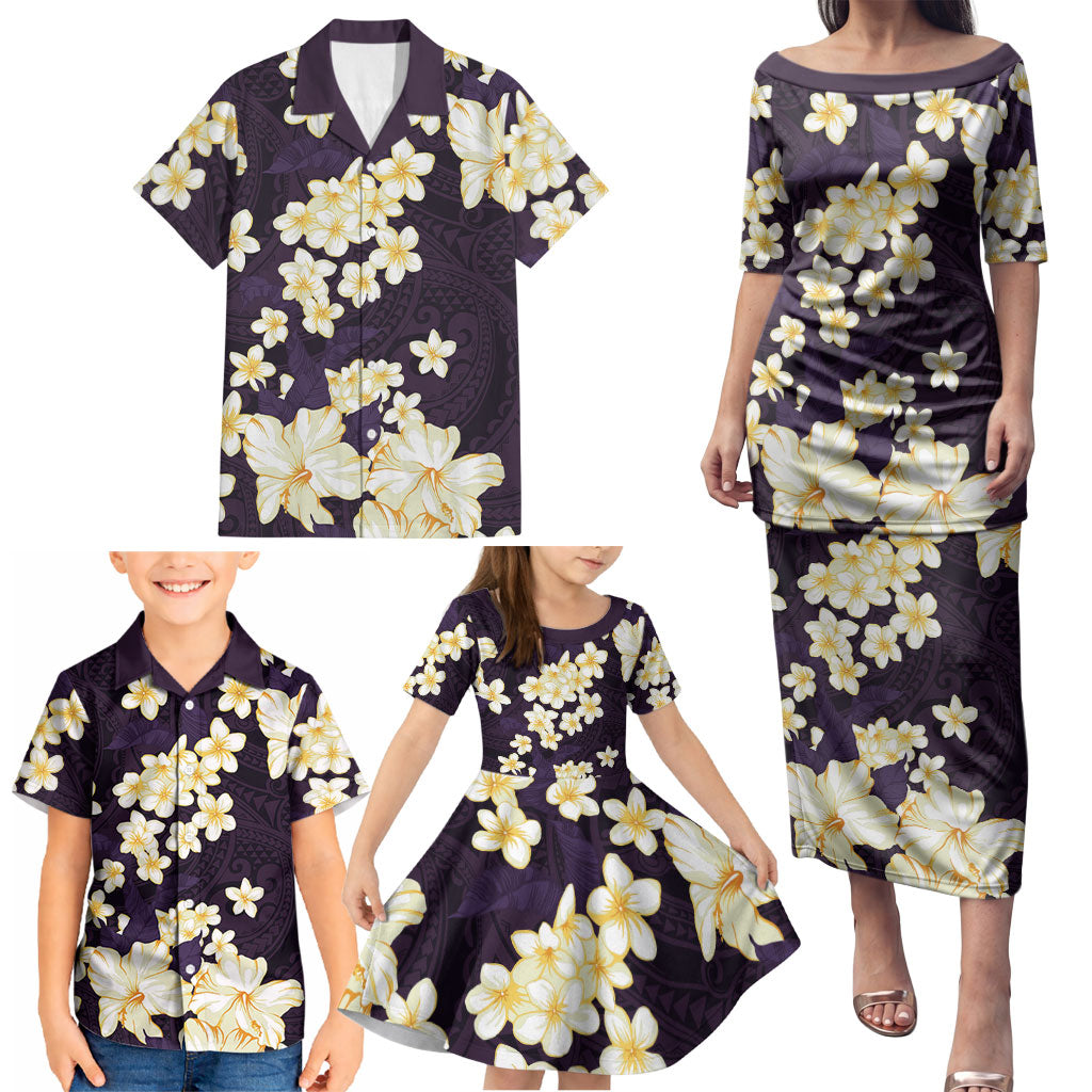 Hawaii Hibiscus Plumeria Purple Family Matching Puletasi and Hawaiian Shirt Polynesian Pattern LT01 - Polynesian Pride