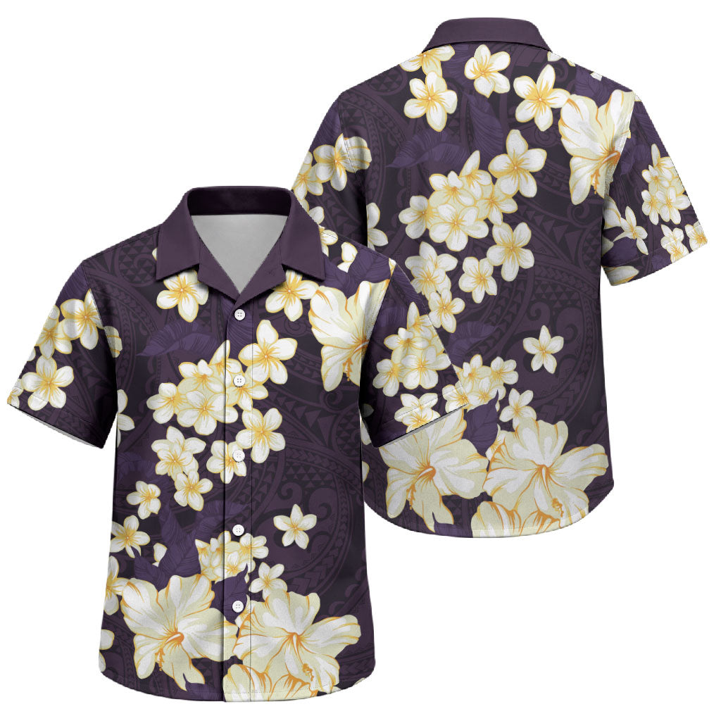 Hawaii Hibiscus Plumeria Purple Family Matching Short Sleeve Bodycon Dress and Hawaiian Shirt Polynesian Pattern LT01 Son's Shirt Purple - Polynesian Pride