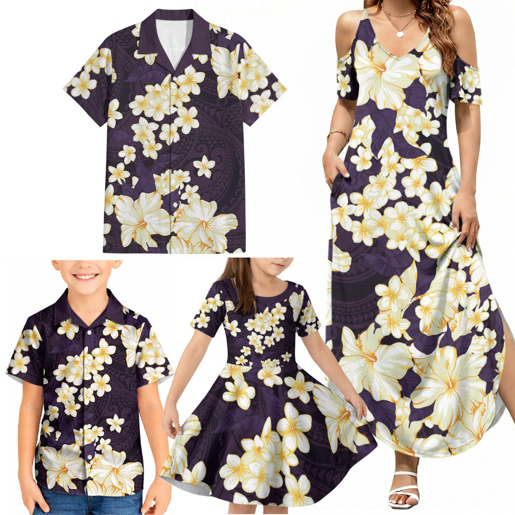 Hawaii Hibiscus Plumeria Purple Family Matching Summer Maxi Dress and Hawaiian Shirt Polynesian Pattern LT01 - Polynesian Pride